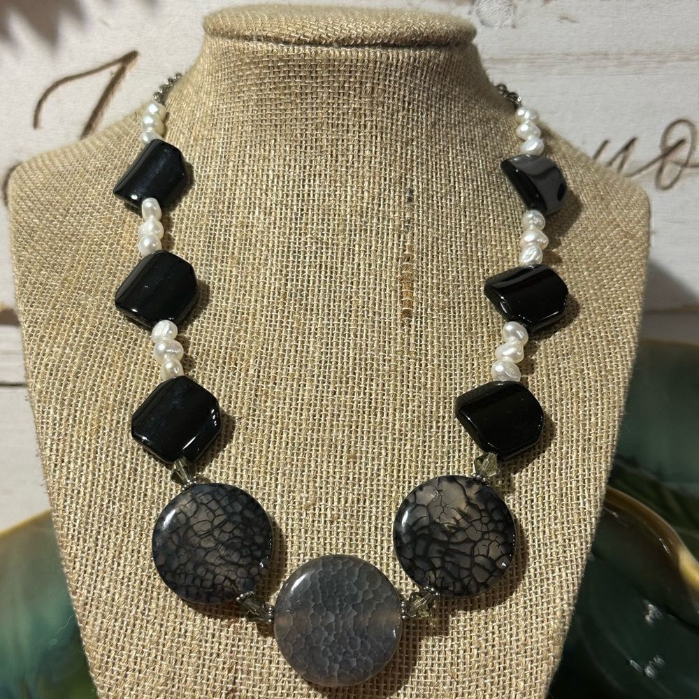 Beautiful Glass Stones Handcrafted Necklace 16”